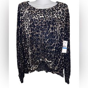 NWT Karen Kane Twist Front Top in Shimmery Leopard Velvet Burnout Size XL